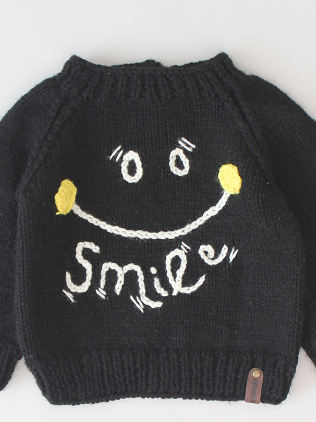Handknitted Smiley Face Sweater for Kids - Black