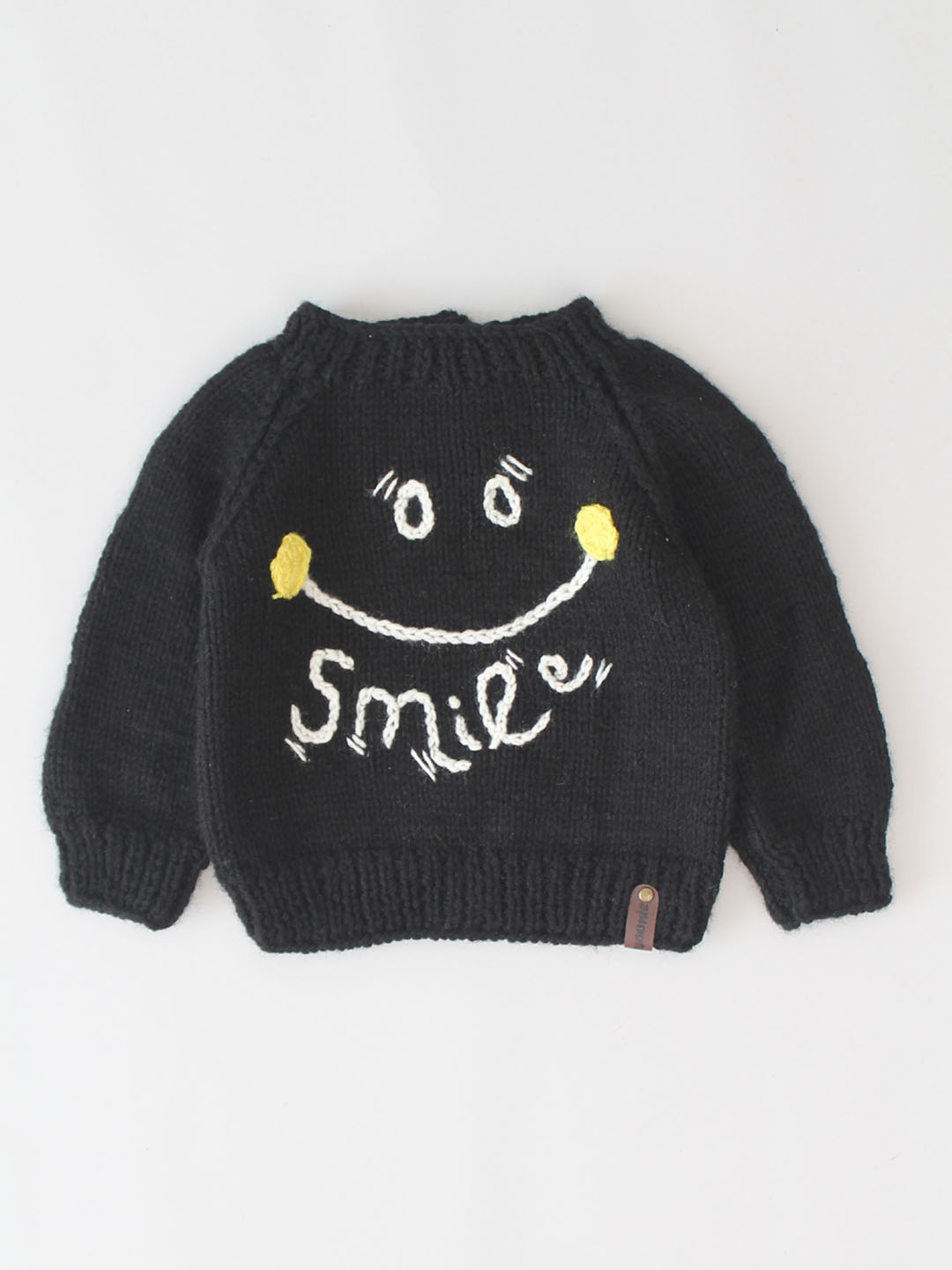 Handknitted Smiley Face Sweater for Kids - Black