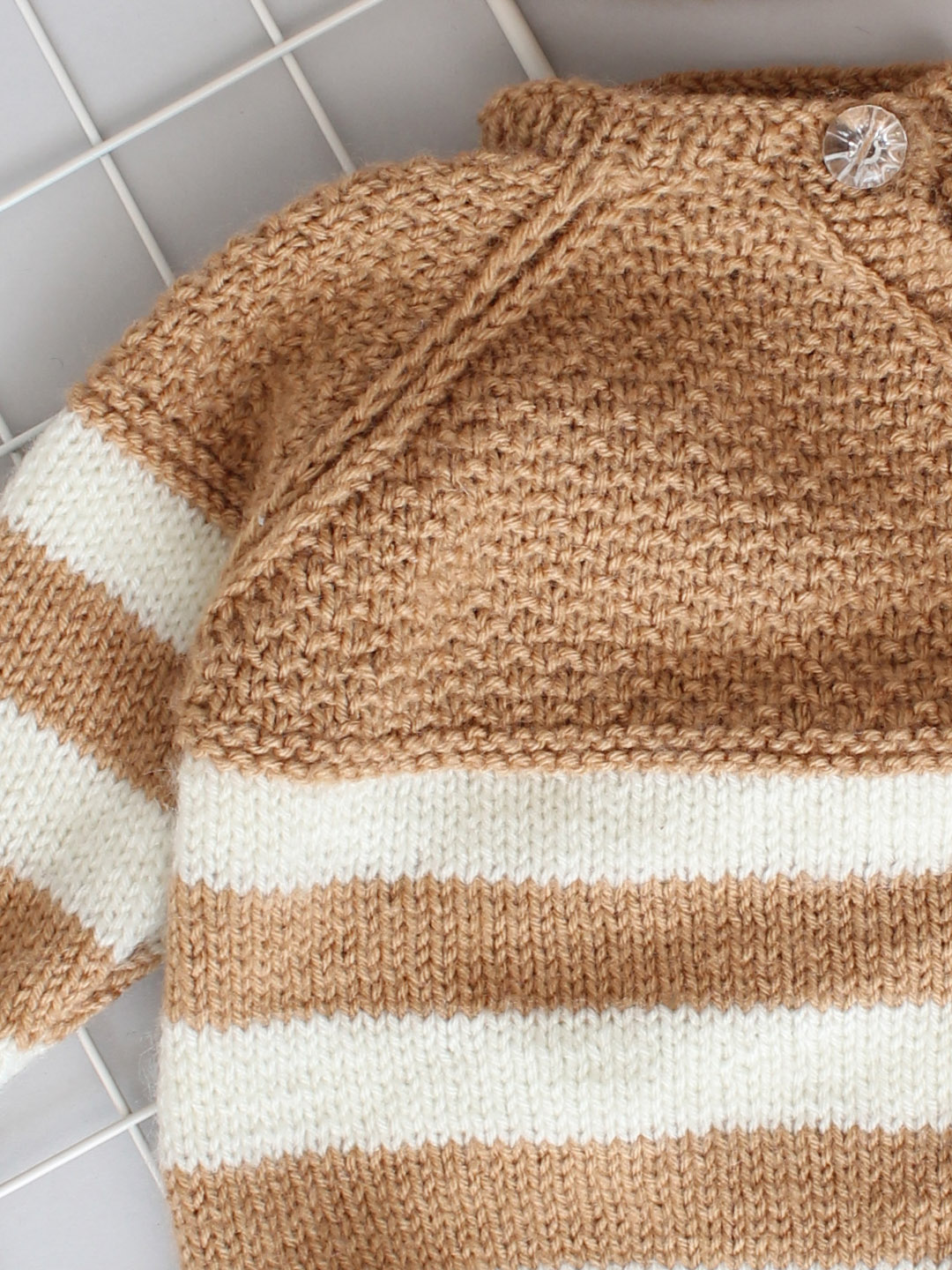 Handknitted Stockinette Stitch Newborn Sweater Set - Beige