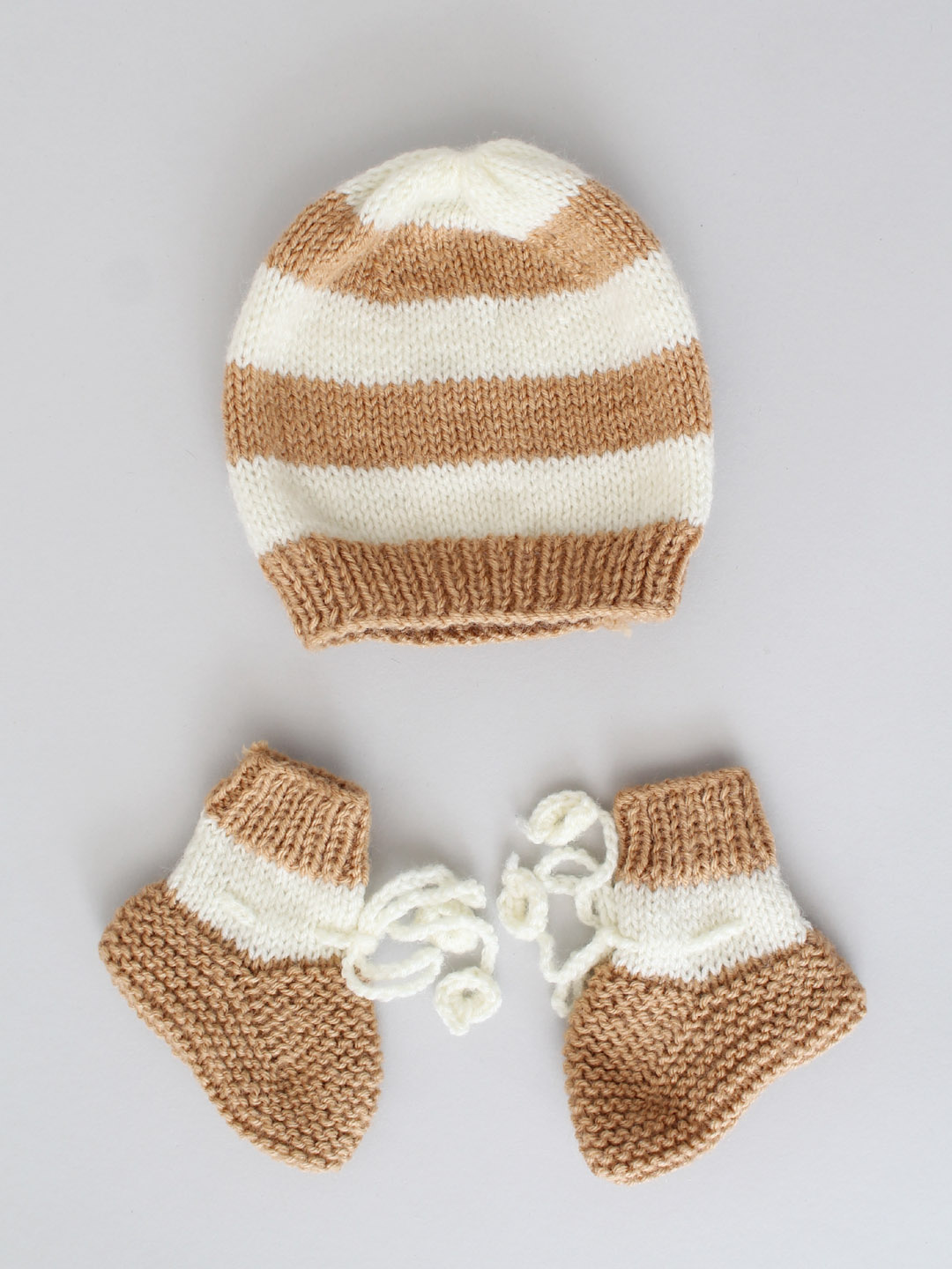 Handknitted Stockinette Stitch Newborn Sweater Set - Beige