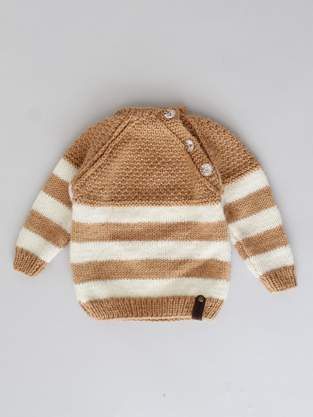 Handknitted Stockinette Stitch Newborn Sweater Set - Beige