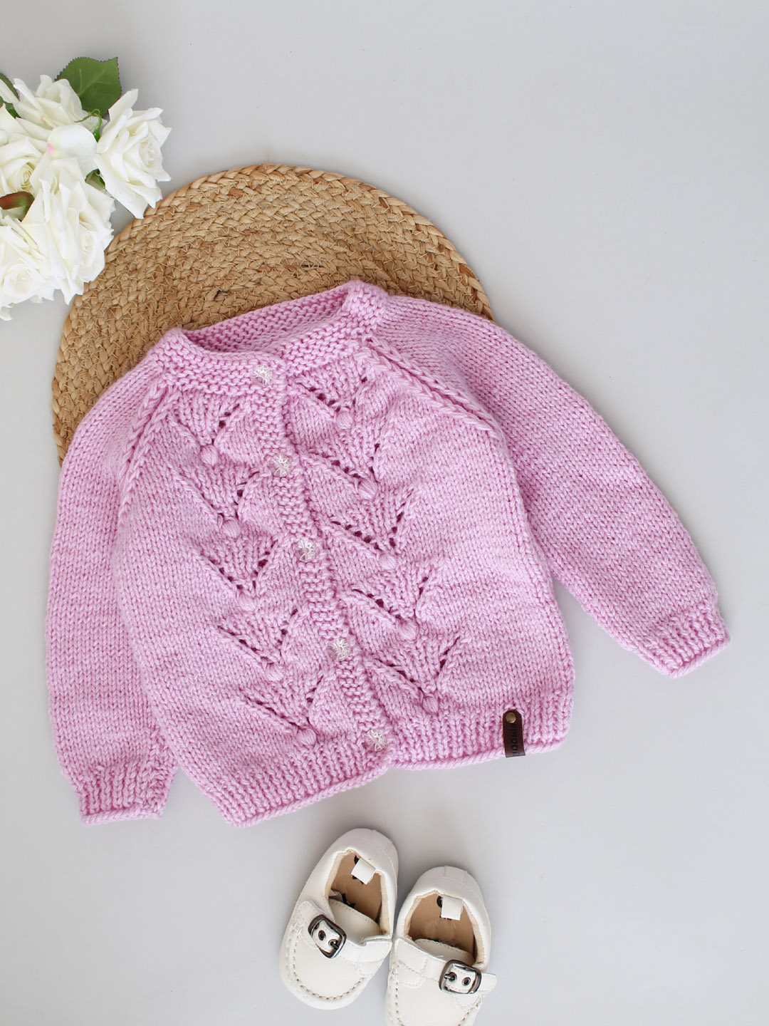 Handknitted Stokienette Stitch Sweater for Kids - Mauve