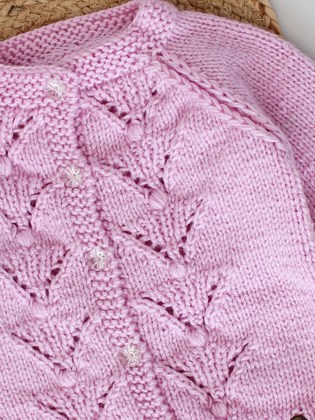 Handknitted Stokienette Stitch Sweater for Kids - Mauve