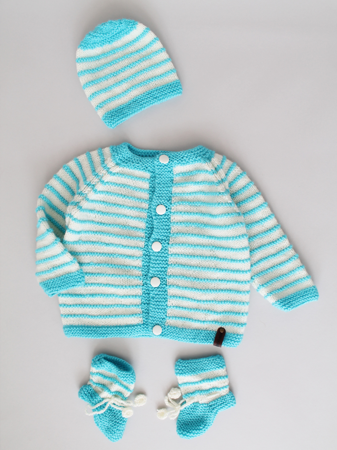 Handknitted Striped Infant Sweater Set - Blue