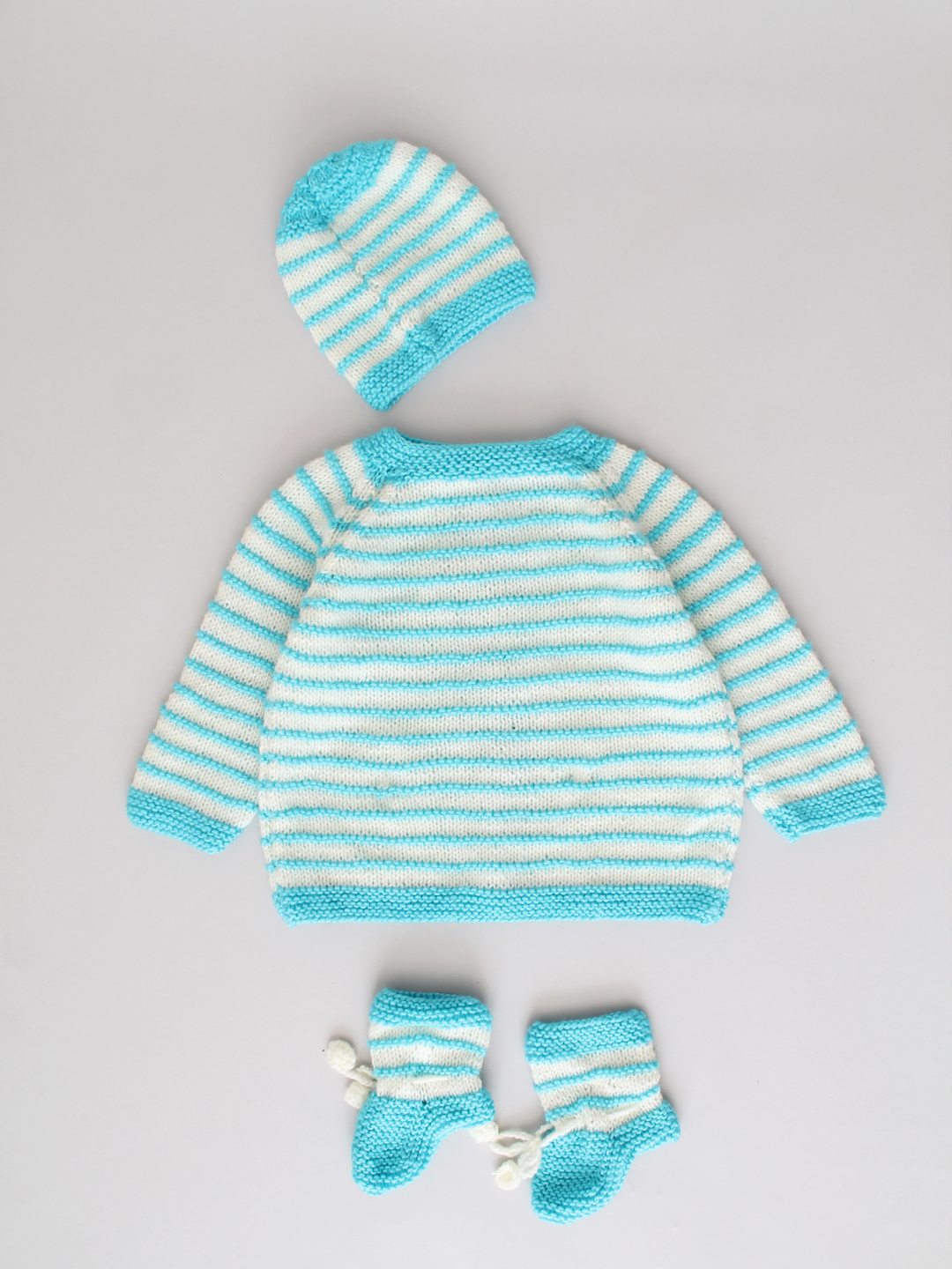 Handknitted Striped Infant Sweater Set - Blue
