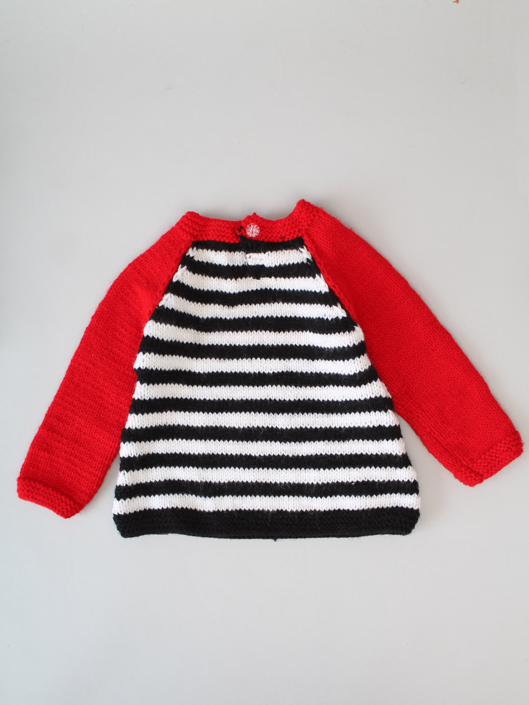 Handknitted Striped Sweater with Heart Applique - Black & White