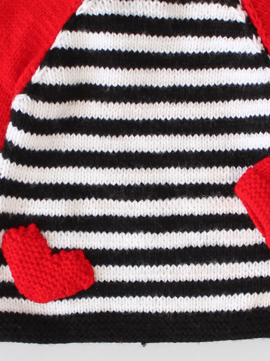 Handknitted Striped Sweater with Heart Applique - Black & White