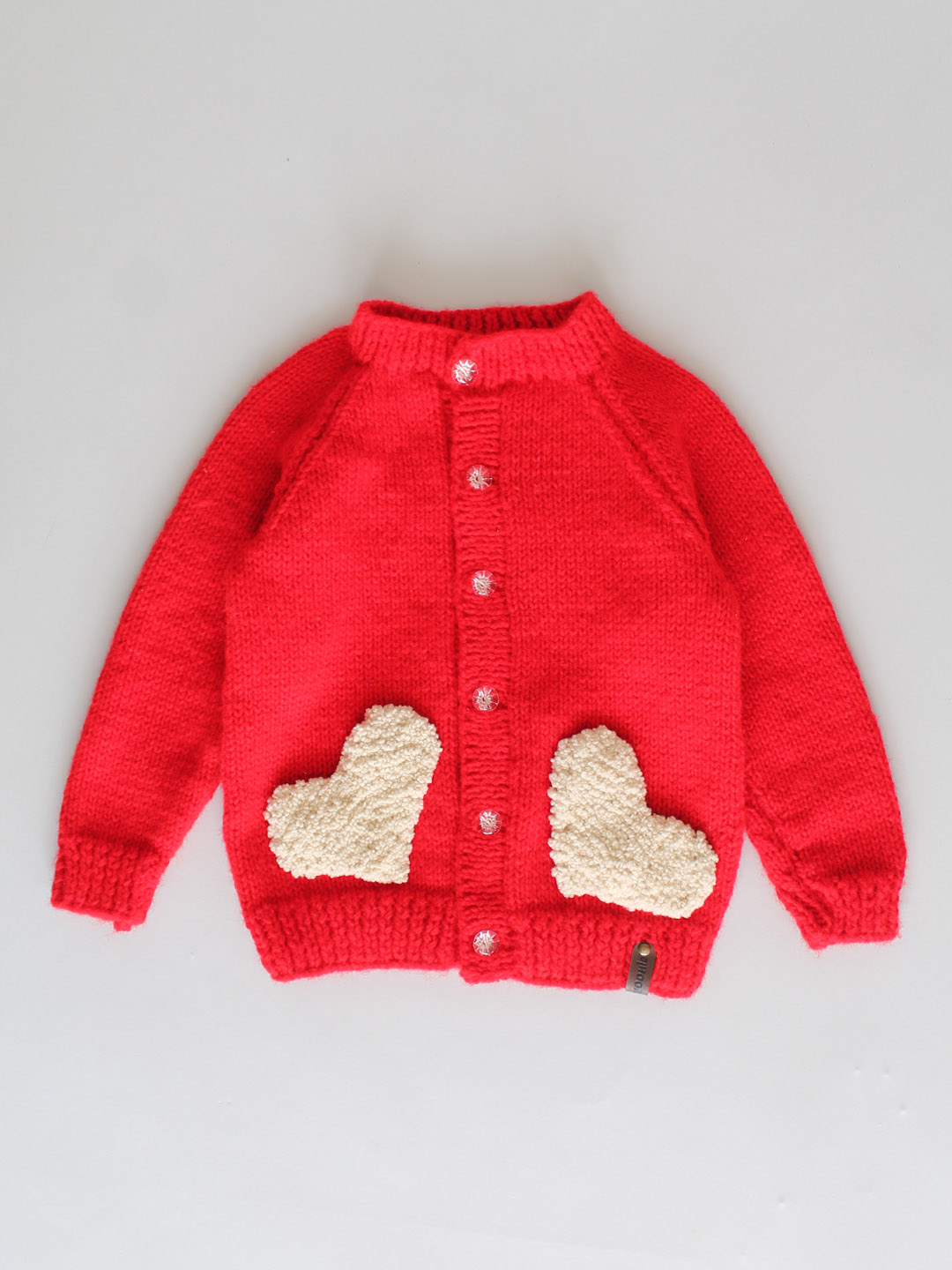 Handknitted Sweater with Heart Pocket for Kids - Red