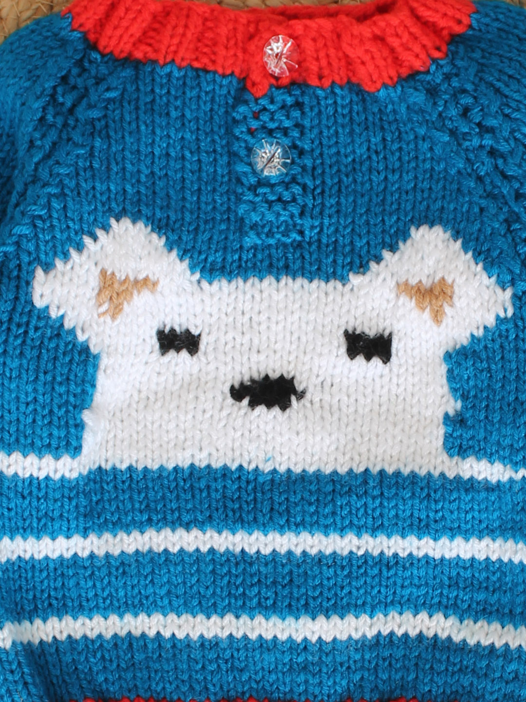 Handknitted Teddybear Sweater with Raglan Sleeves - Blue
