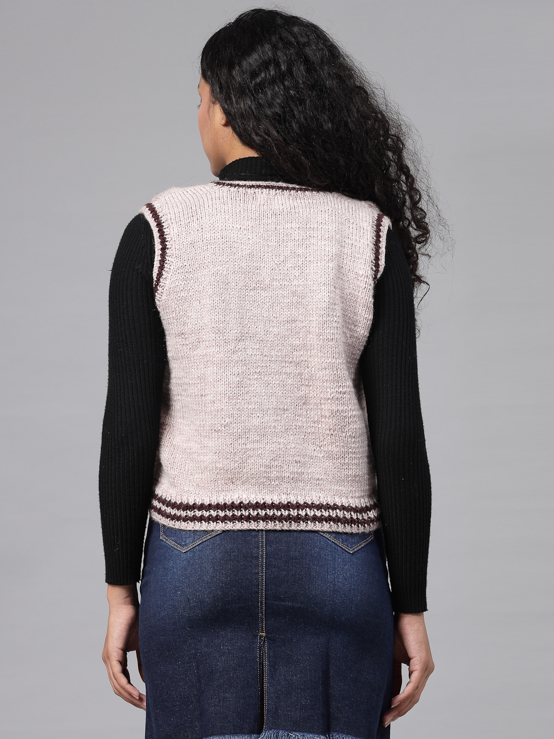 Handknitted Varsity Sweater for Women - Beige