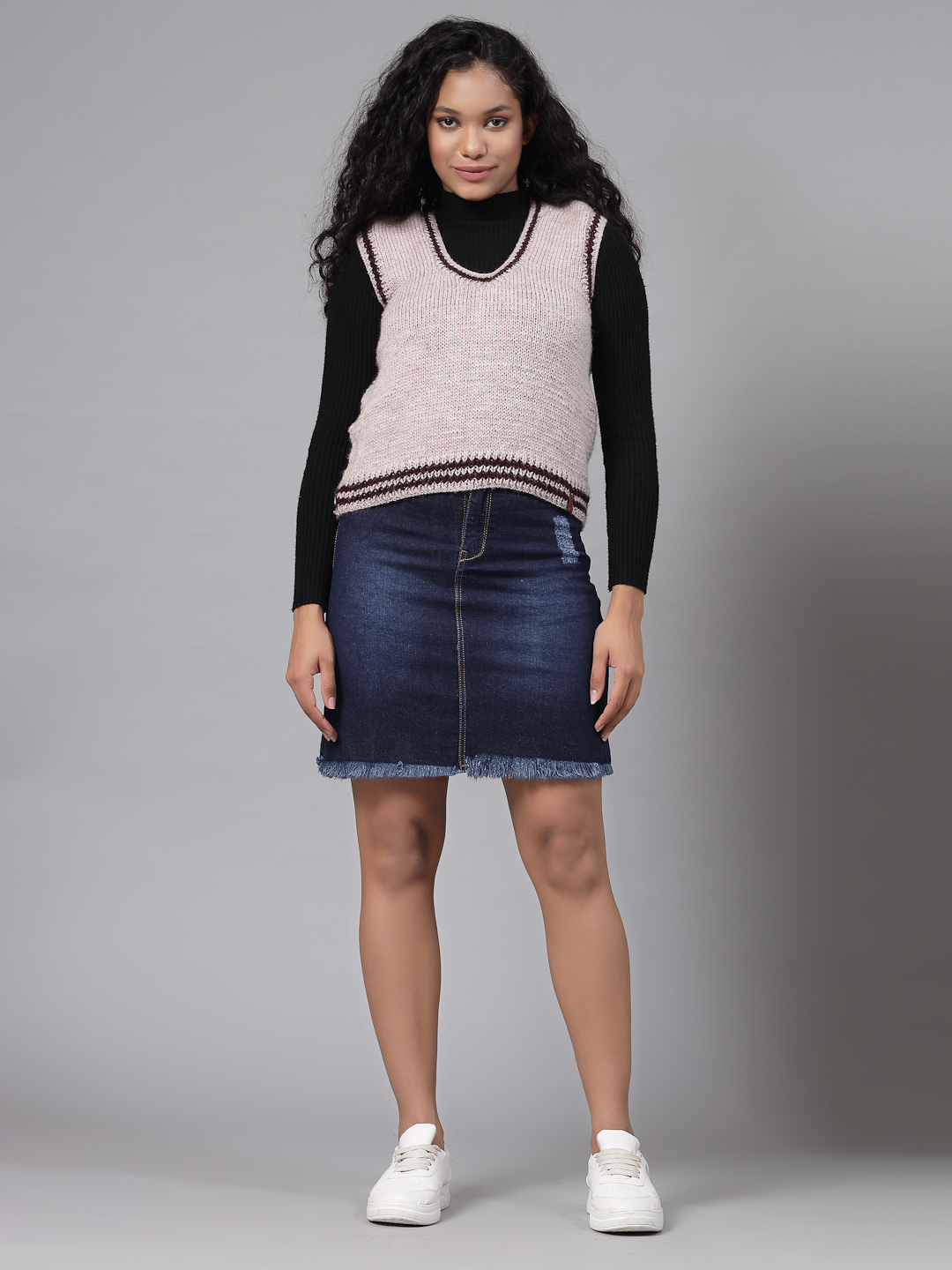 Handknitted Varsity Sweater for Women - Beige