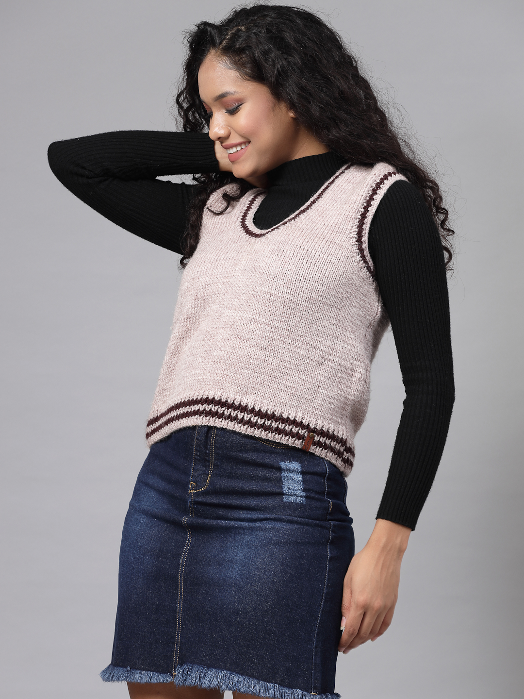 Handknitted Varsity Sweater for Women - Beige
