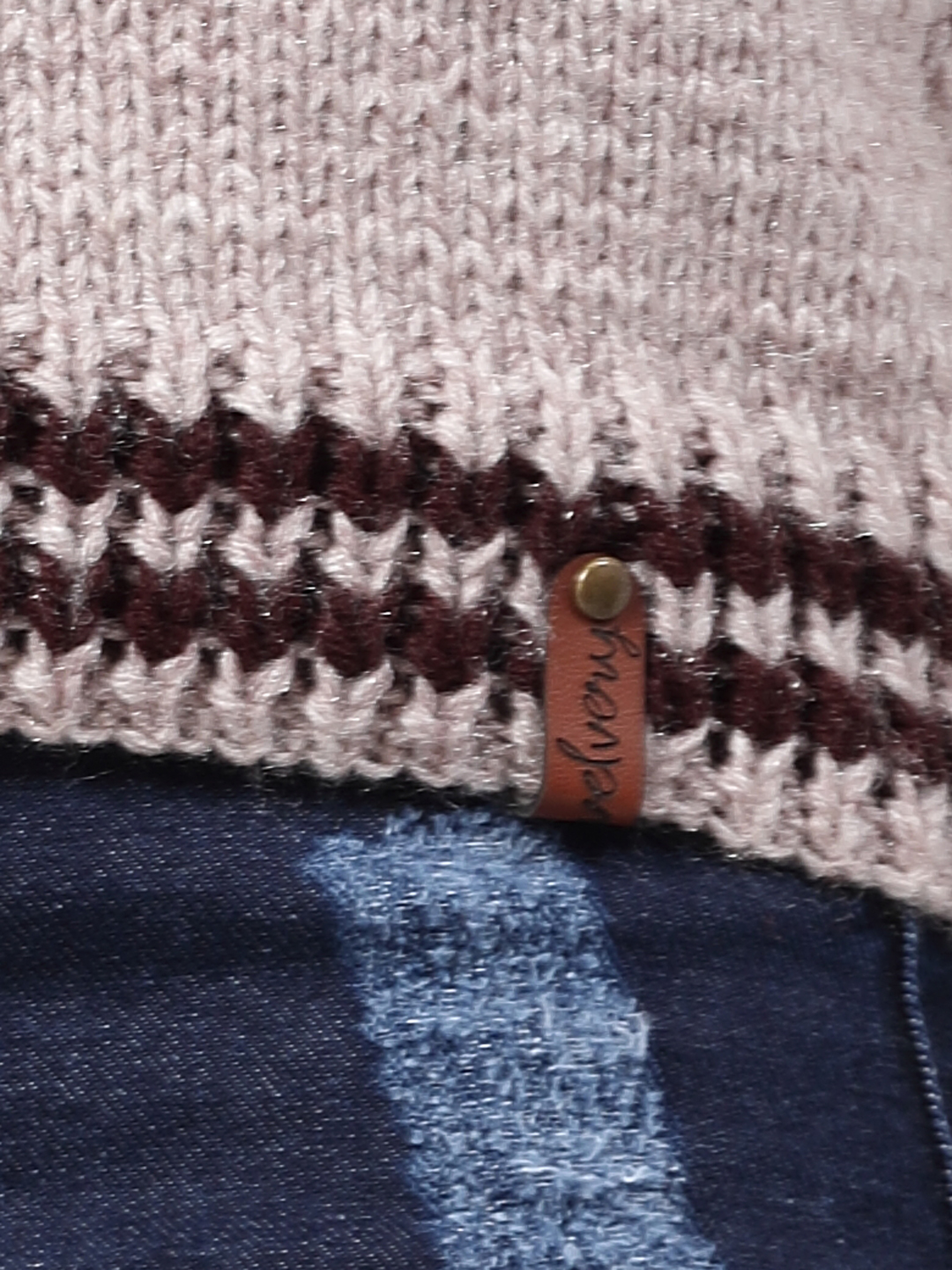 Handknitted Varsity Sweater for Women - Beige