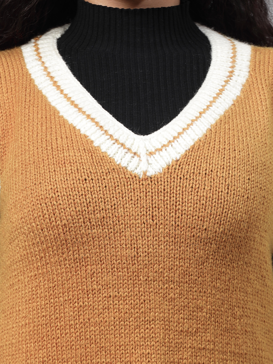 Handknitted Varsity Sweater for Women - Mustard