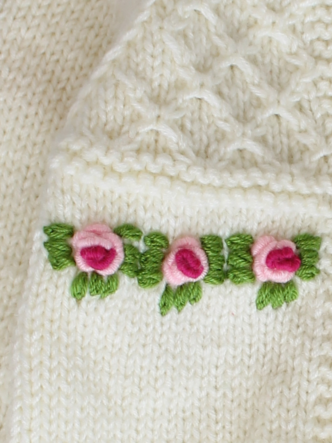 Handknitted Waffel Stitch Sweater for Kids - Cream