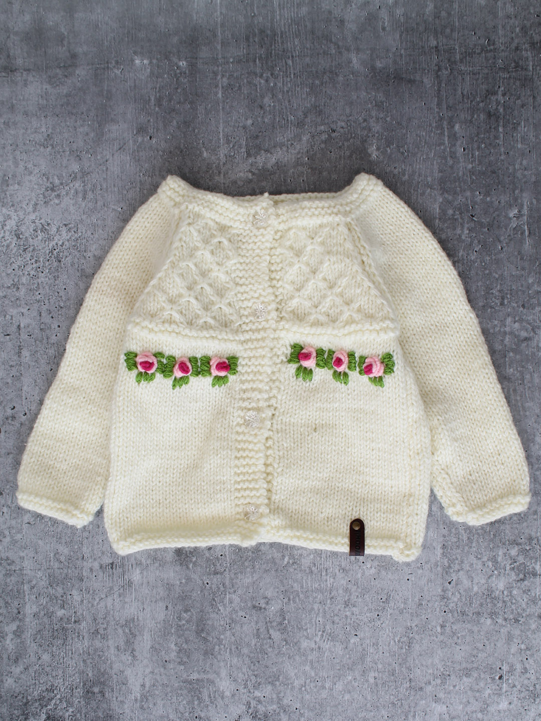 Handknitted Waffel Stitch Sweater for Kids - Cream