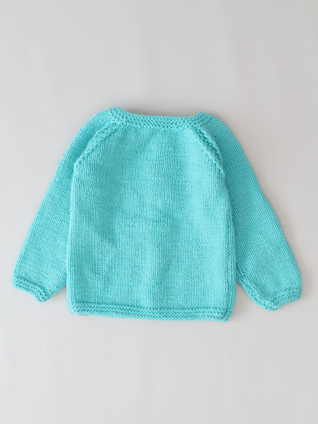Handknitted Waffle Stitch Floral Embroidered Sweater -Turquoise