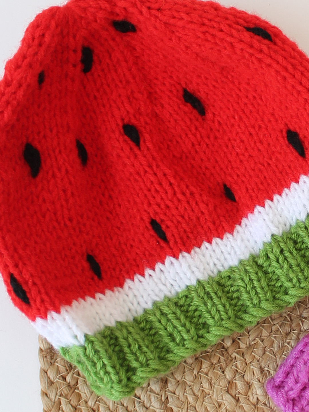 Handknitted Watermelon & Heart Detailed Pack of 2 Caps - Multi