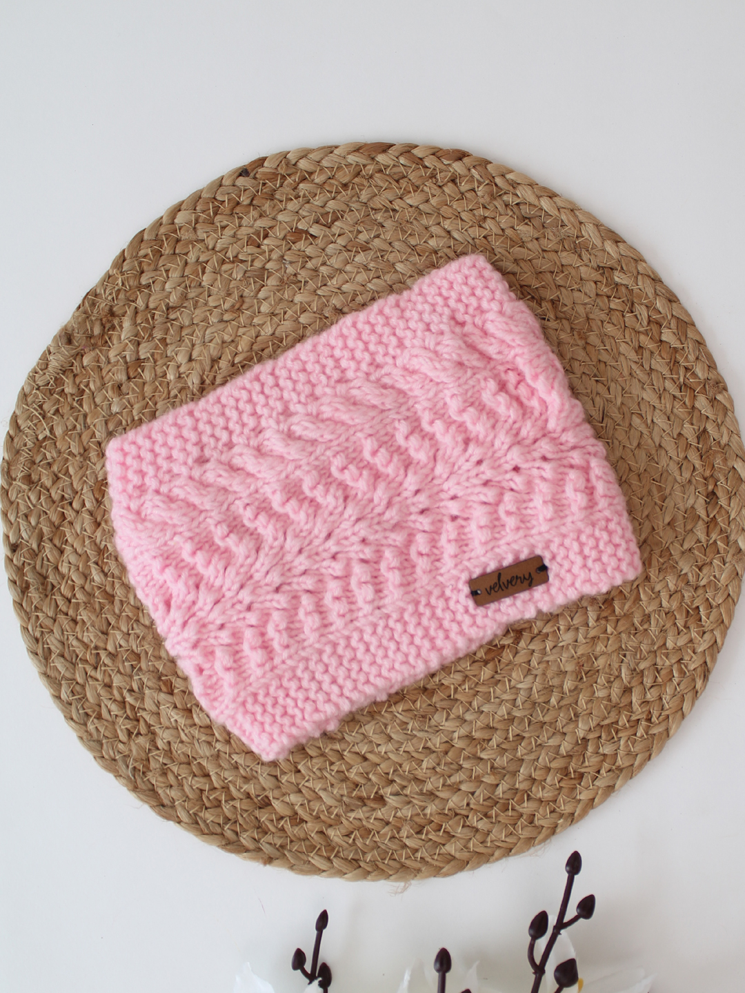 Handknitted Winter Headwrap for Women - Baby Pink