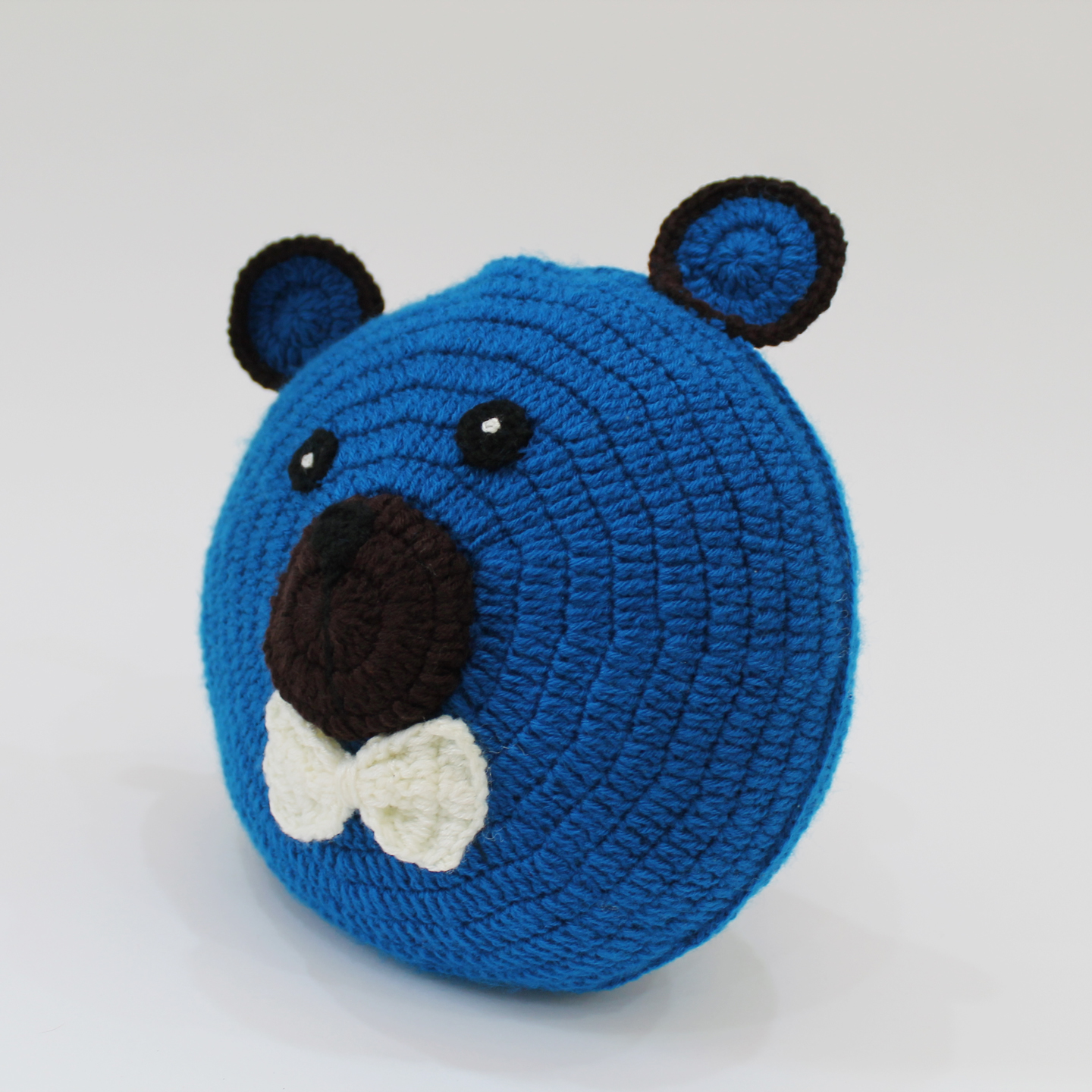 Handmade Bear Pattern Crochet Snuggle Cushion For Kids-Blue