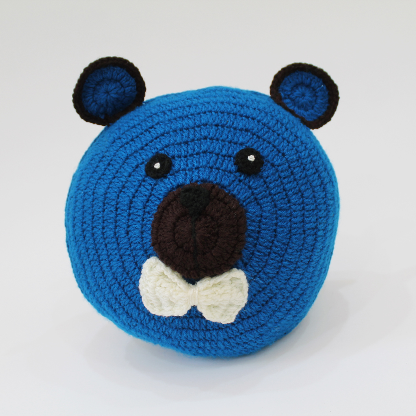 Handmade Bear Pattern Crochet Snuggle Cushion For Kids-Blue