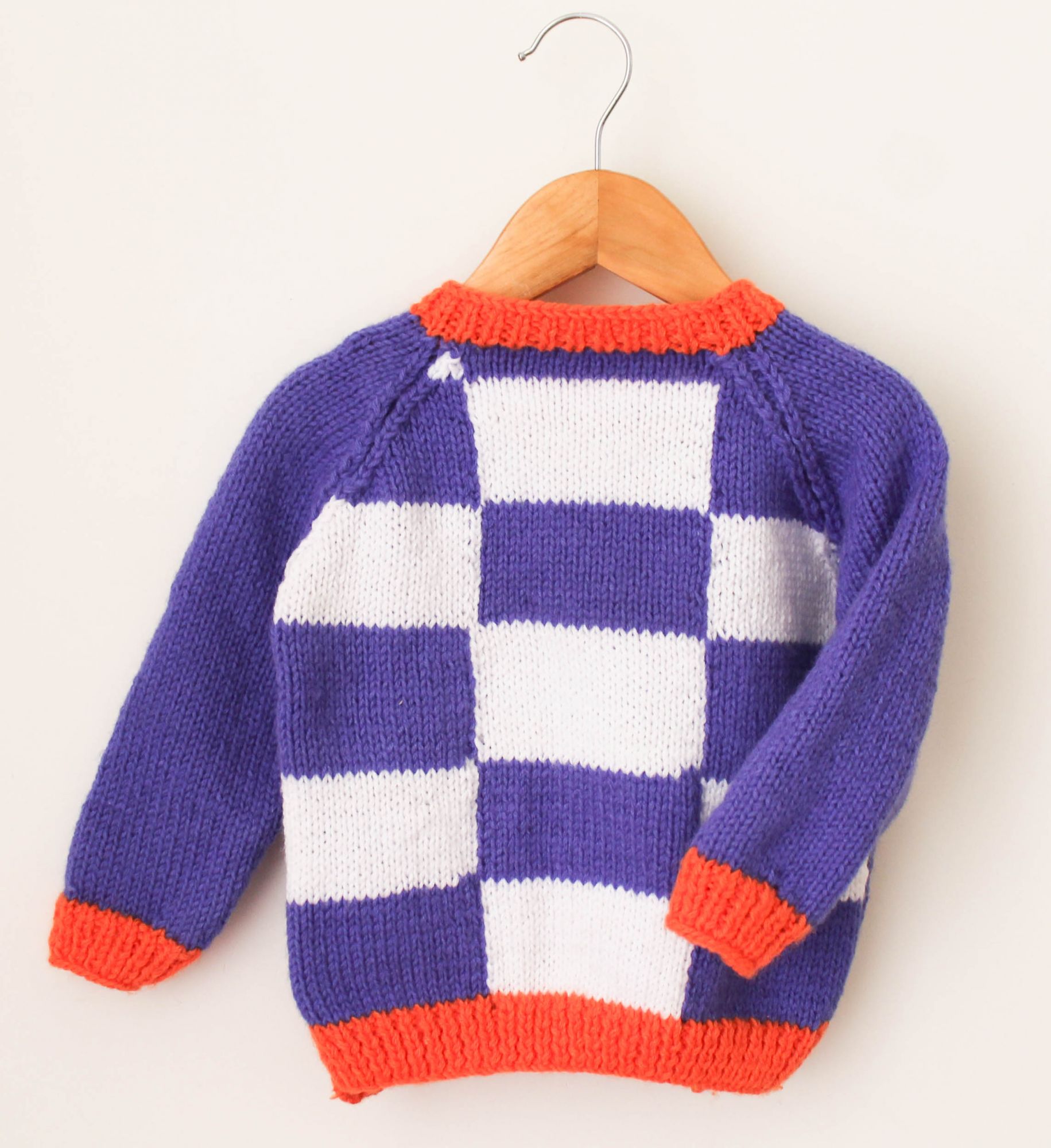 Handmade Checked Design Cardigan For Kids - Purple