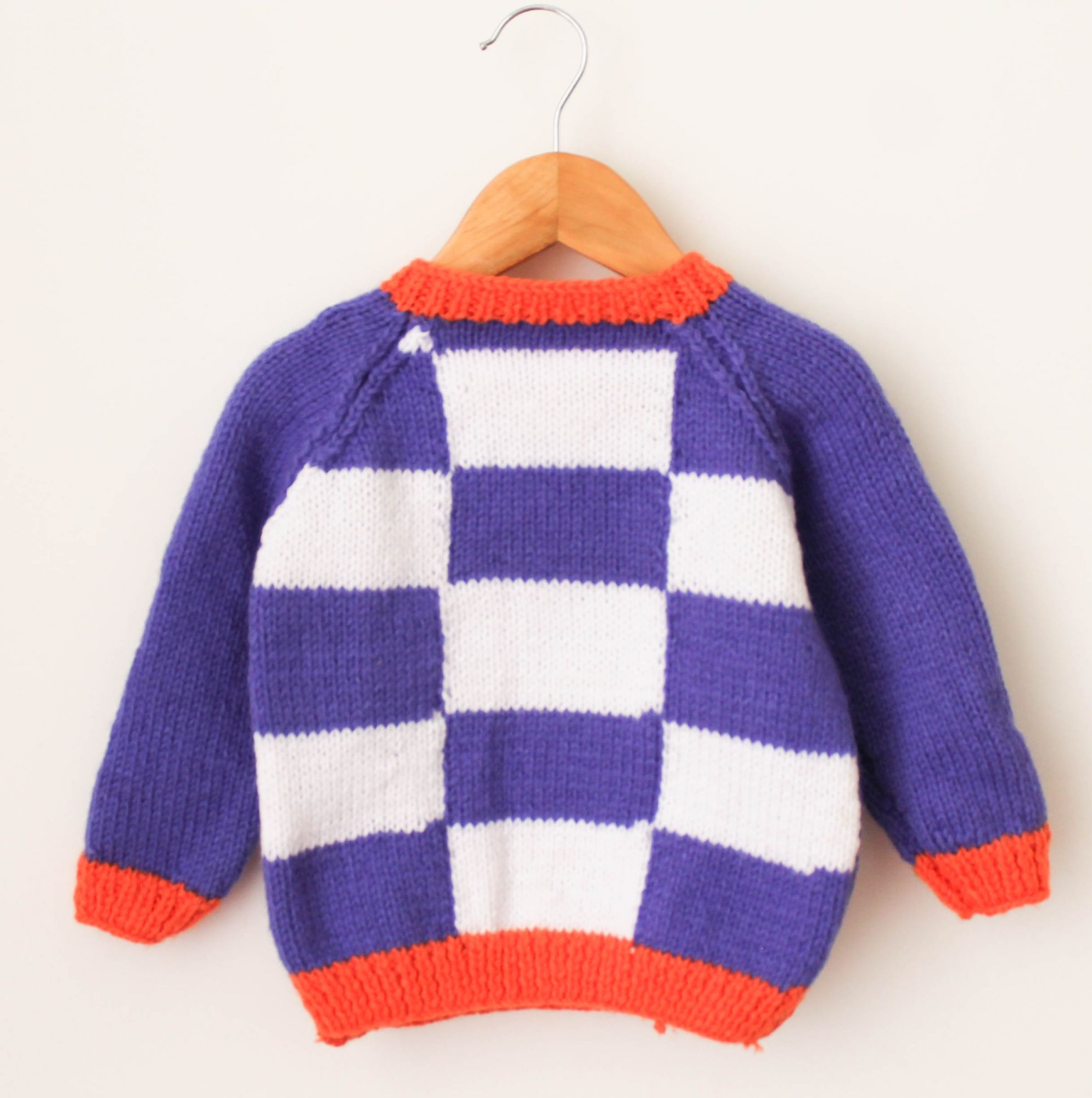 Handmade Checked Design Cardigan For Kids - Purple