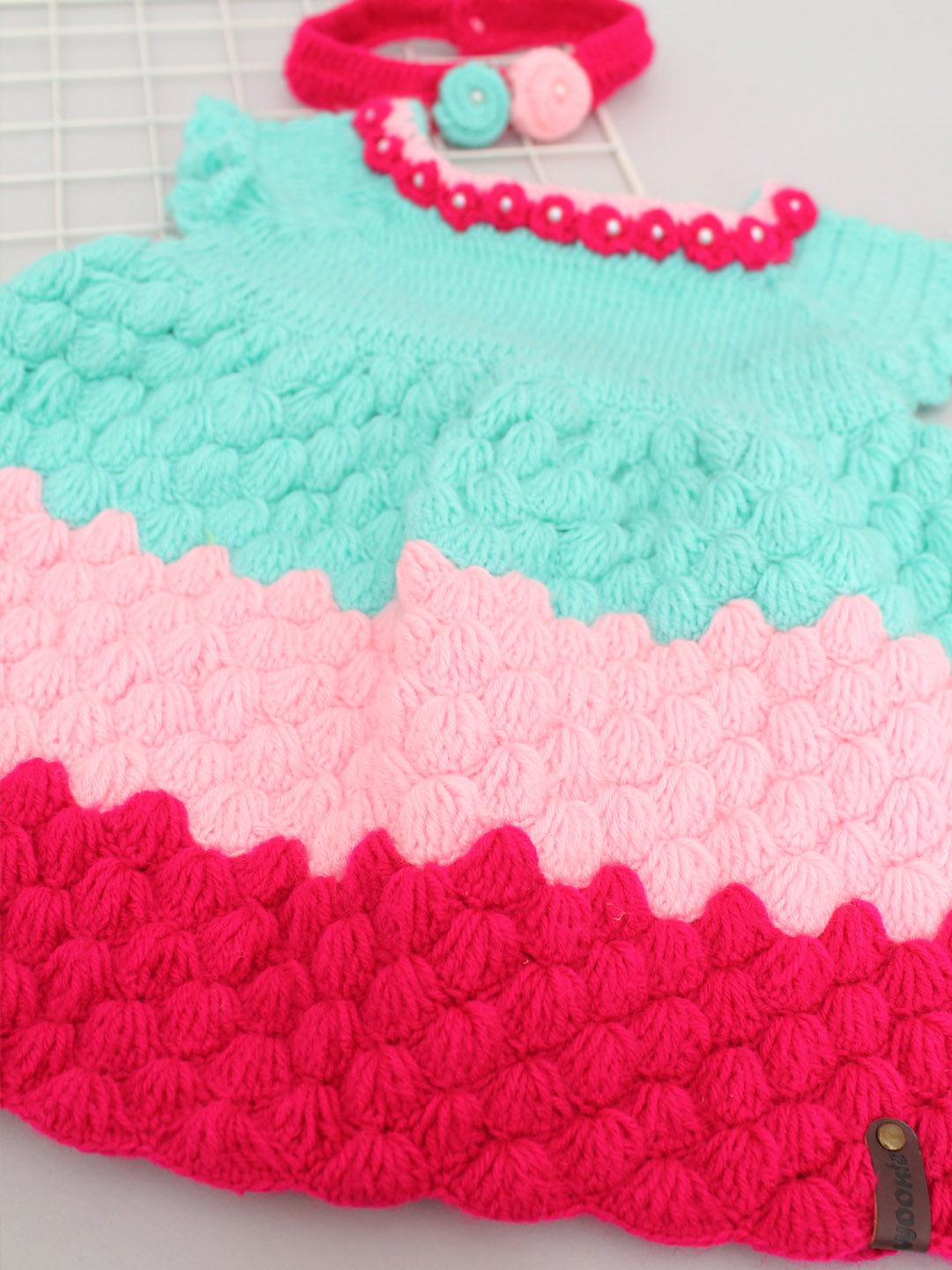 Handmade Crochet Baby Girl Party Dress - Tricolour