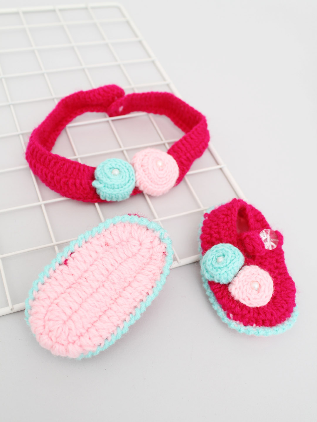 Handmade Crochet Baby Girl Party Dress - Tricolour
