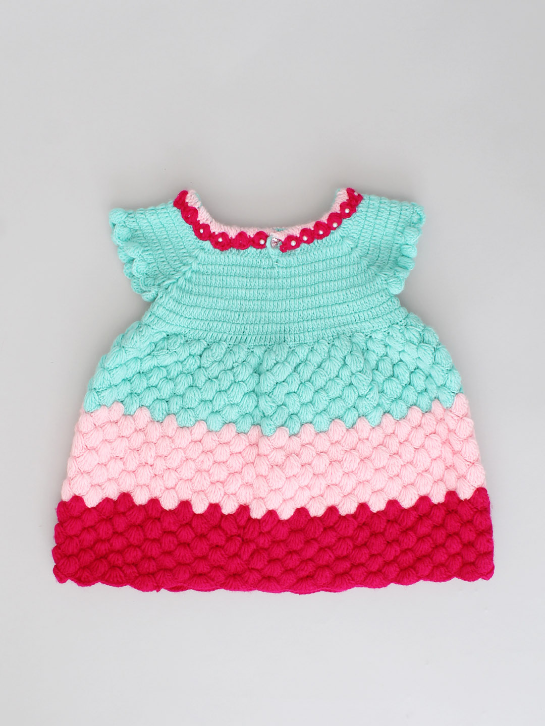 Handmade Crochet Baby Girl Party Dress - Tricolour