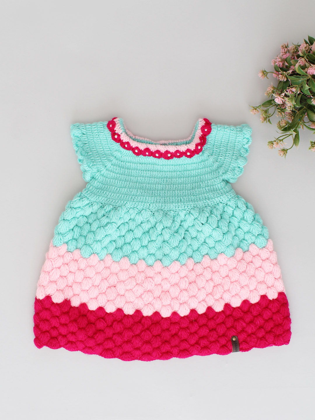 Handmade Crochet Baby Girl Party Dress - Tricolour