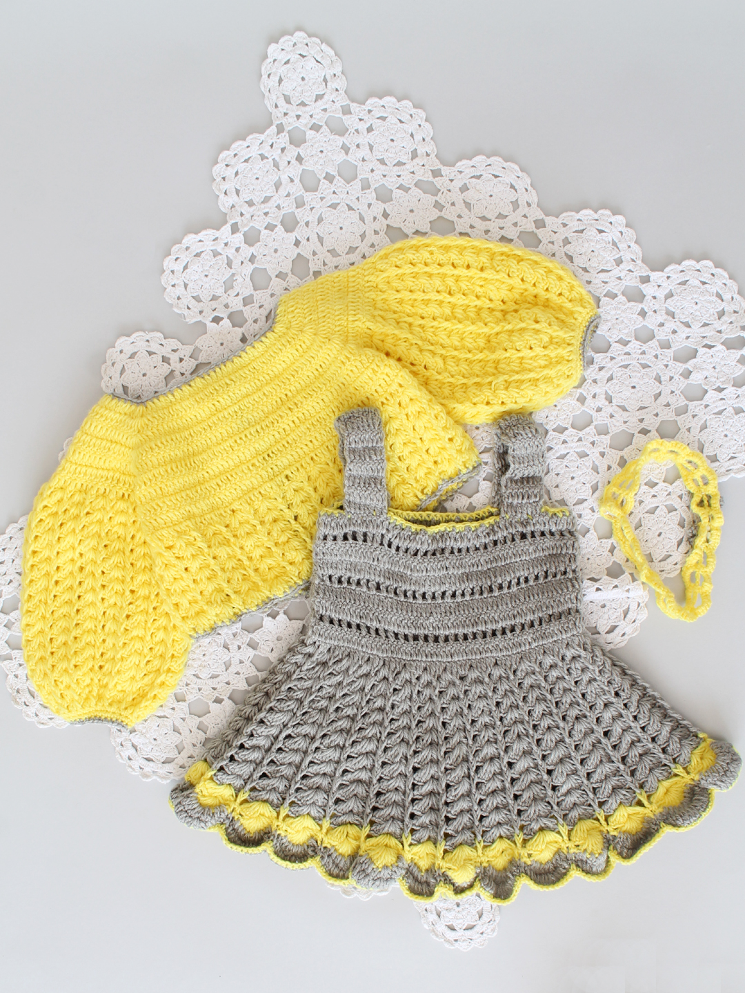 Handmade Crochet Baby Girl Winter Dress for Newborn - Grey