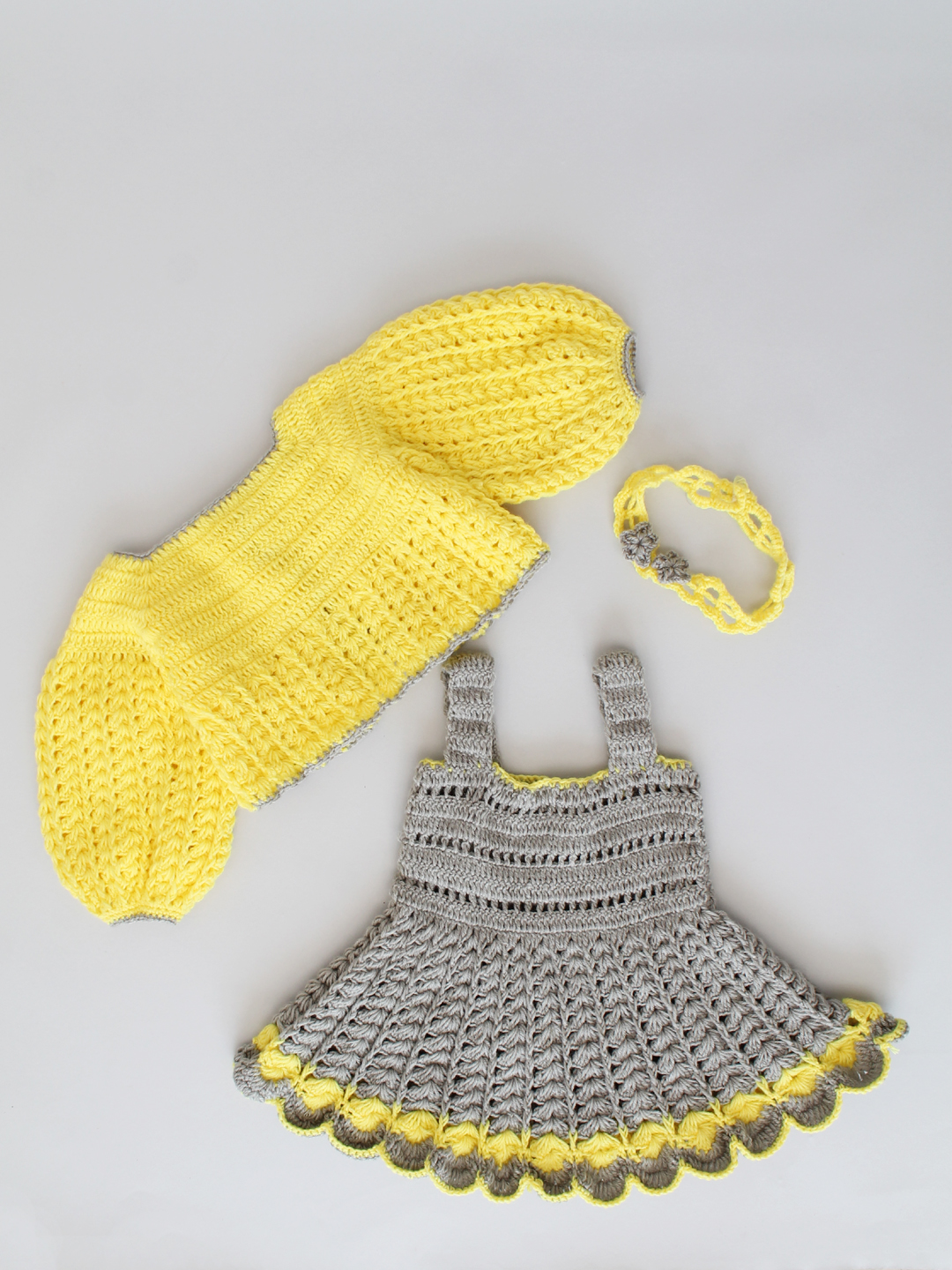 Handmade Crochet Baby Girl Winter Dress for Newborn - Grey