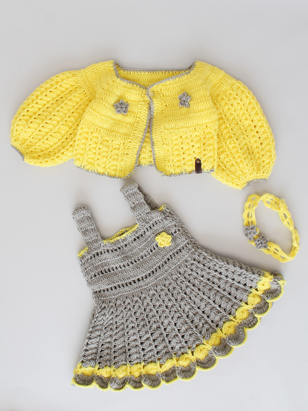 Handmade Crochet Baby Girl Winter Dress for Newborn - Grey