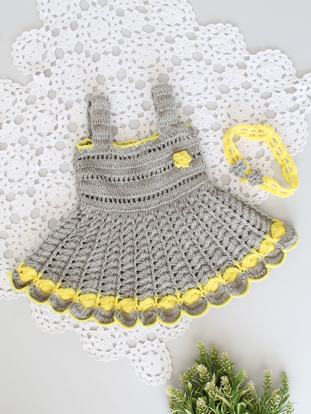 Handmade Crochet Baby Girl Winter Dress for Newborn - Grey
