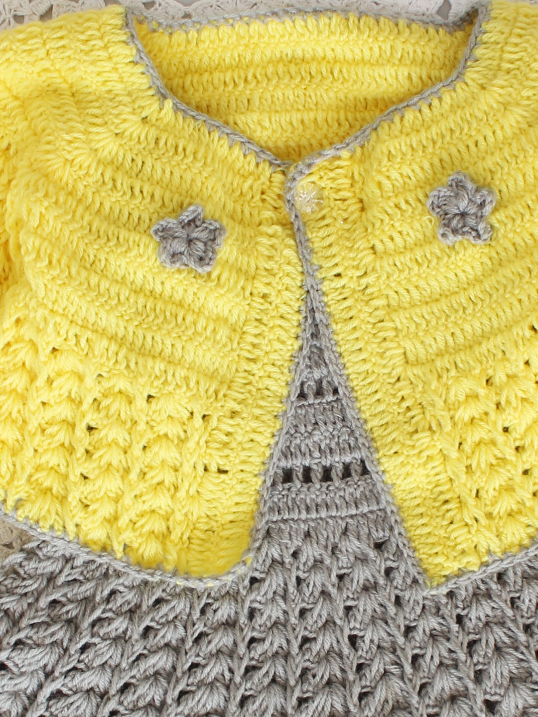 Handmade Crochet Baby Girl Winter Dress for Newborn - Grey