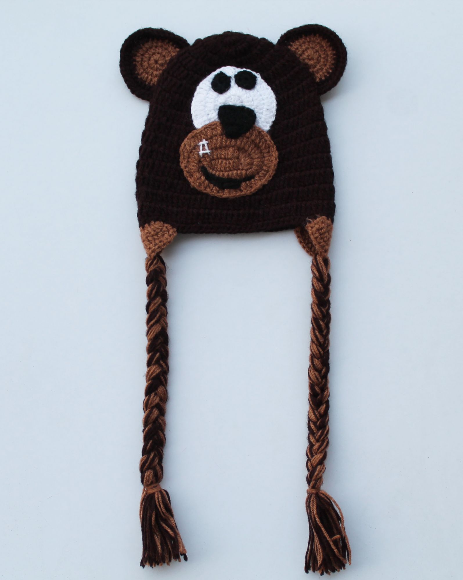 Handmade Crochet Bear Pattern Cap for Kids - Brown Woonie