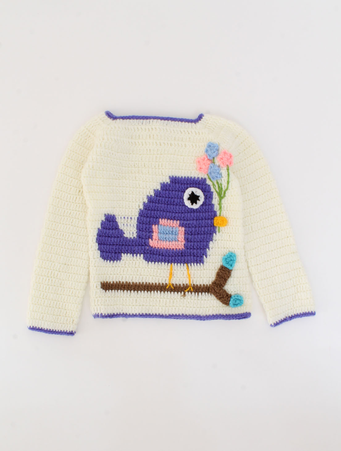 Handmade Crochet Bird Detailing Sweater for Newborn - Cream