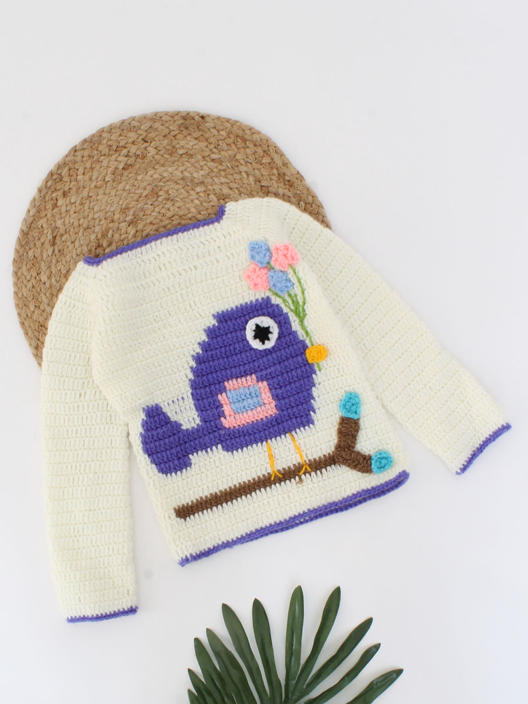 Handmade Crochet Bird Detailing Sweater for Newborn - Cream