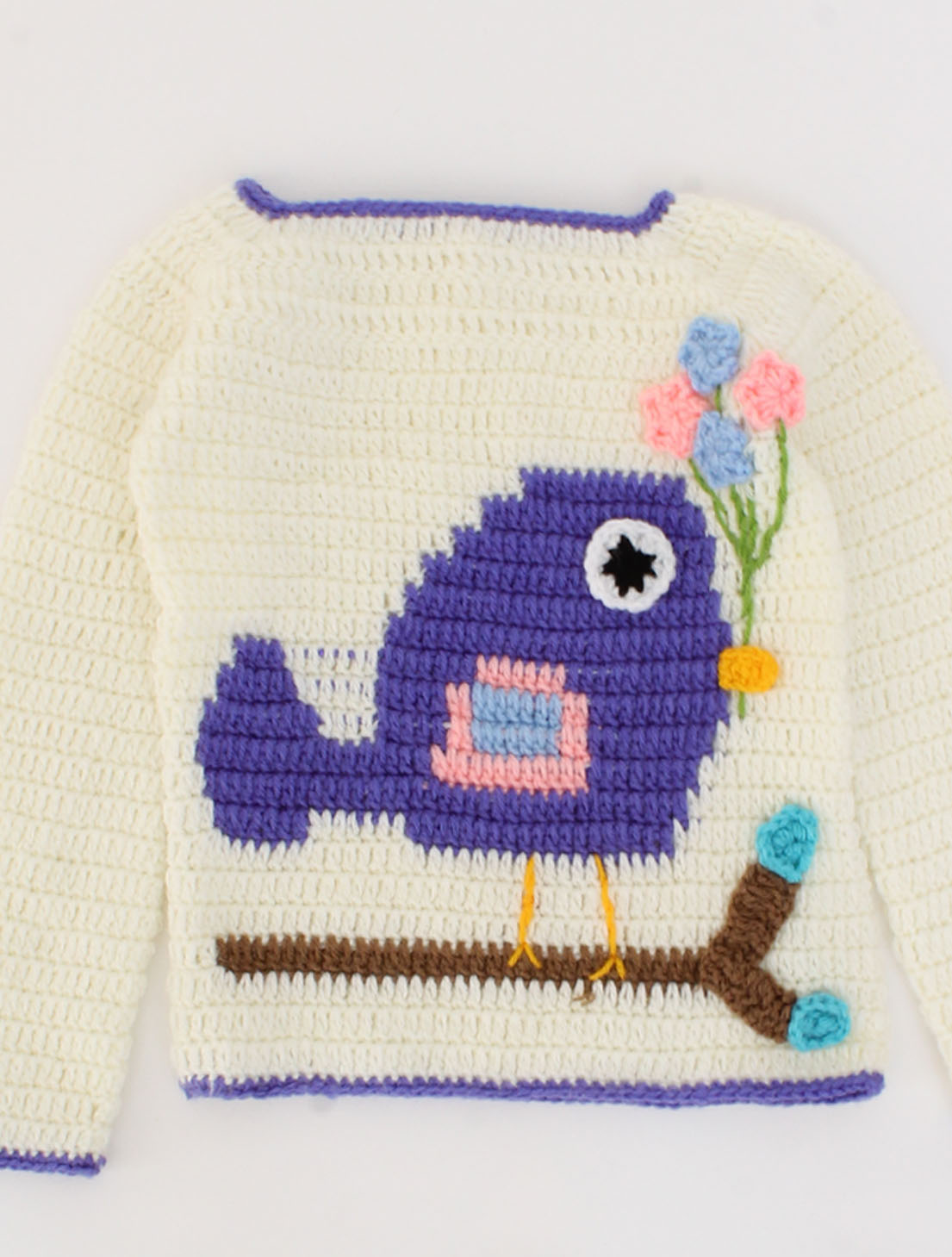 Handmade Crochet Bird Detailing Sweater for Newborn - Cream