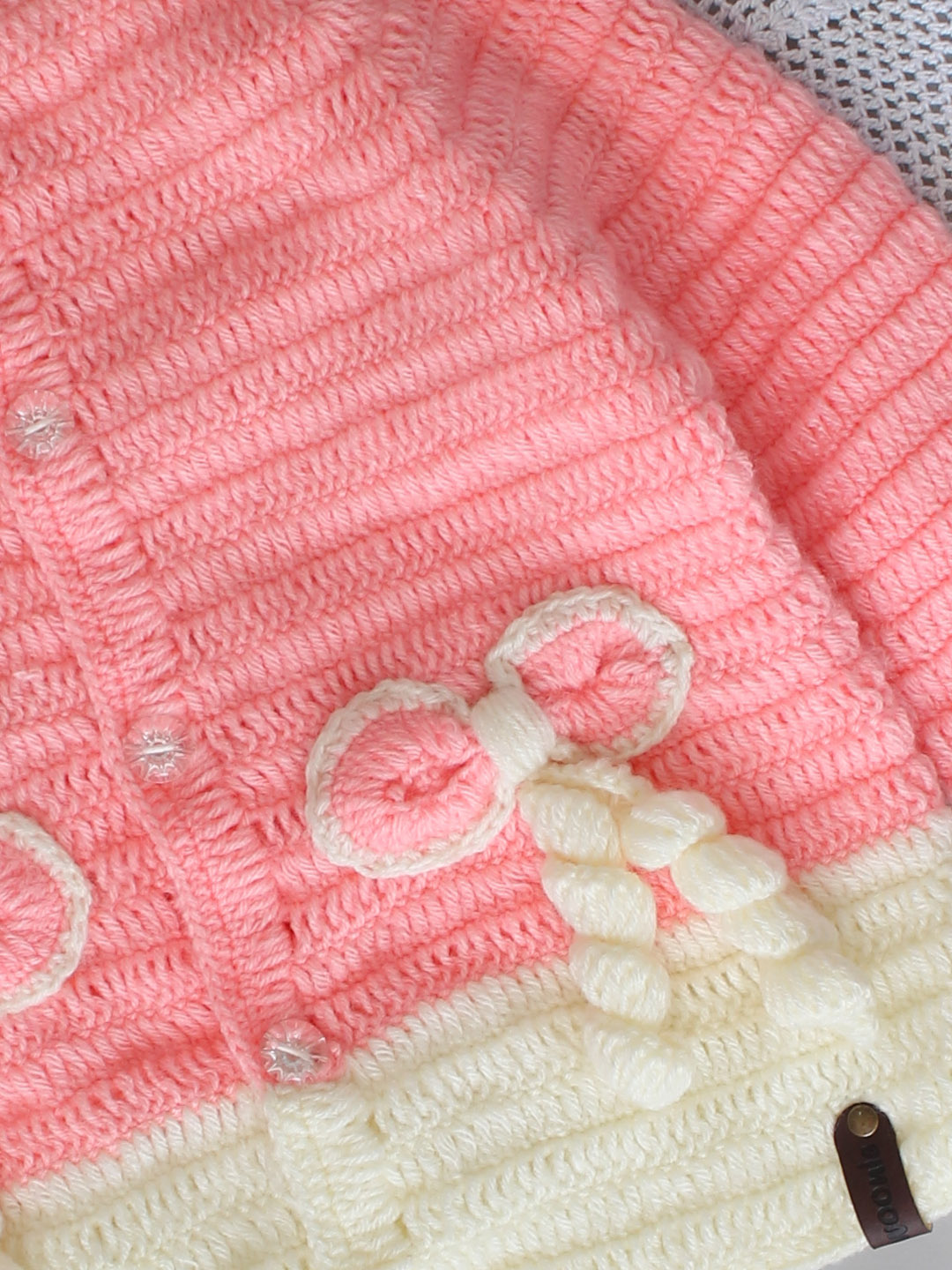 Handmade Crochet Bow Design Front Open Cardigan - Peach