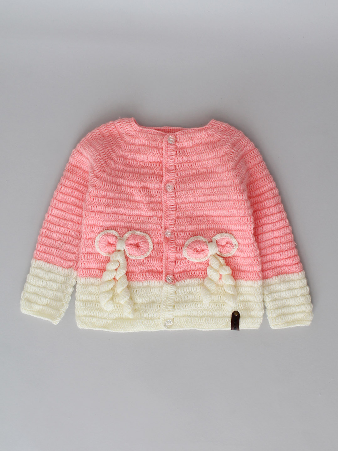 Handmade Crochet Bow Design Front Open Cardigan - Peach