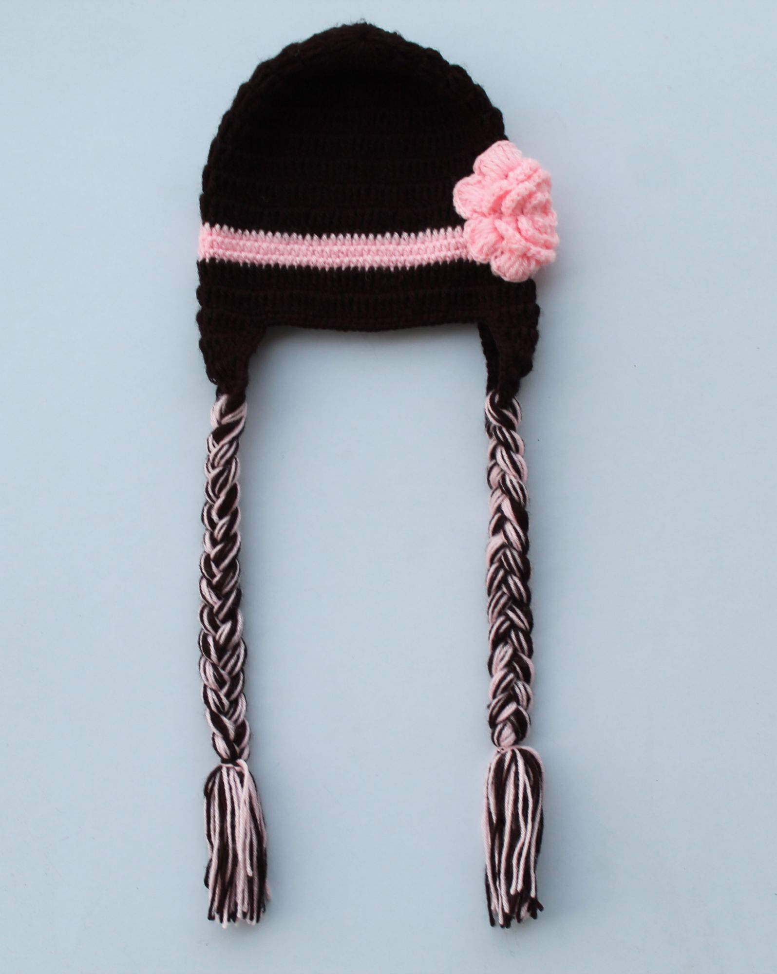 Handmade Crochet Braided Winter Cap for Girls - Brown Woonie