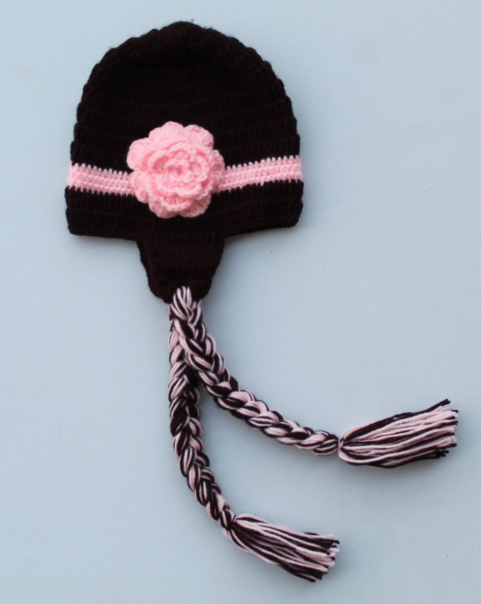 Handmade Crochet Braided Winter Cap for Girls - Brown Woonie