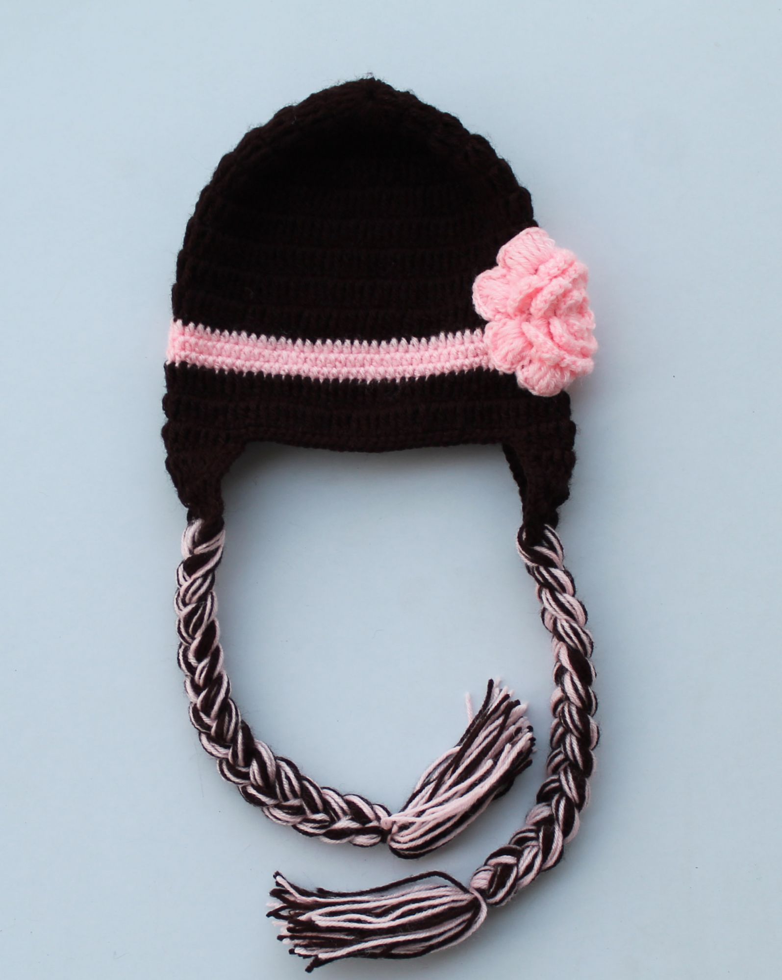 Handmade Crochet Braided Winter Cap for Girls - Brown Woonie