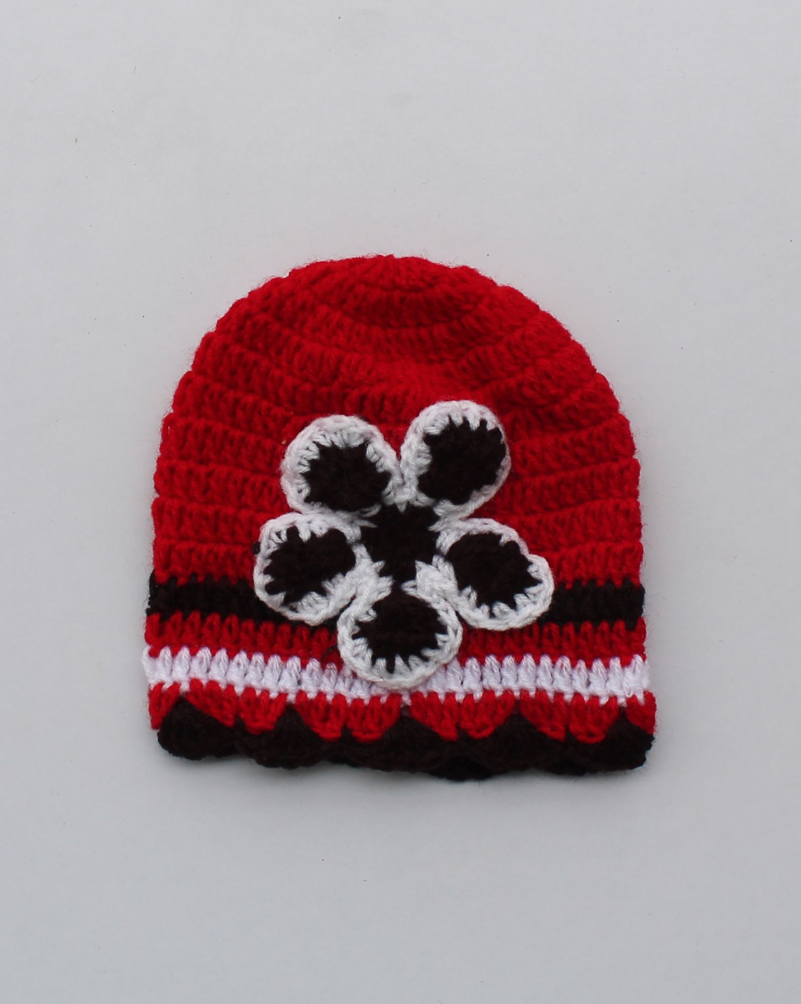 Handmade Crochet Brown Flower Cap for Kids - Red Woonie
