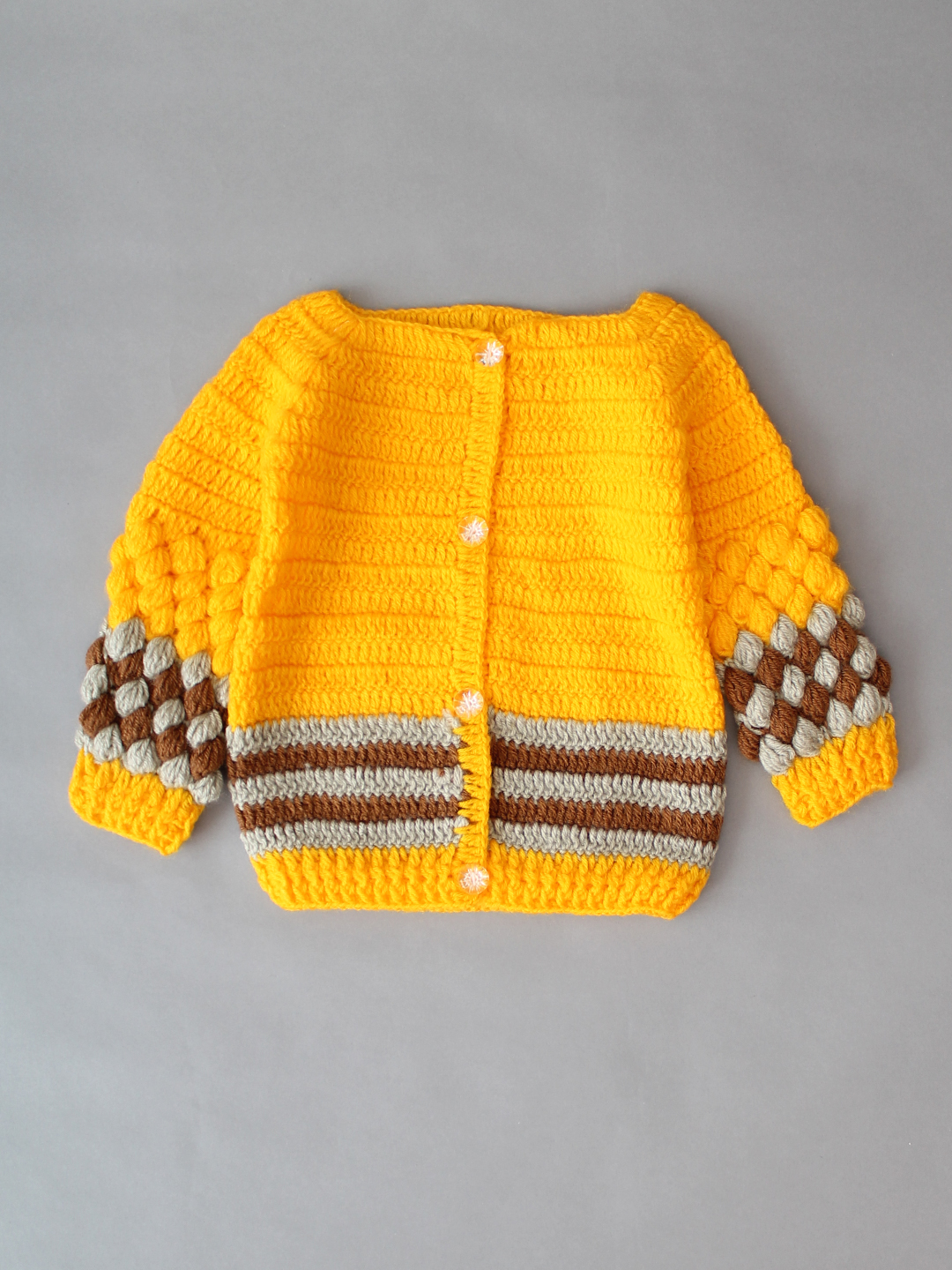 Handmade Crochet Bubble Stitch Sweater for Kids- Yellow