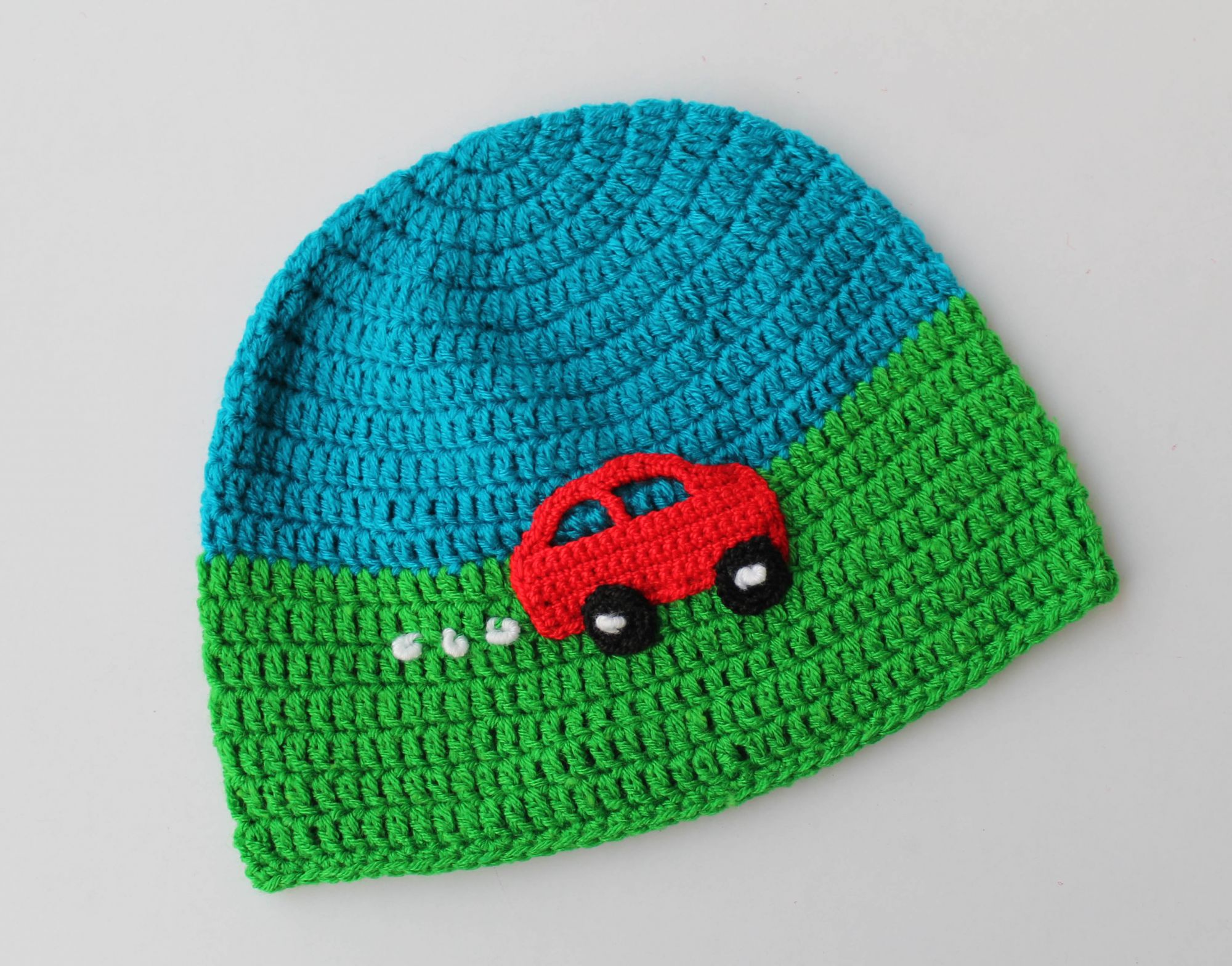 Handmade Crochet Car Pattern Cap for Kids - Blue Green Woonie