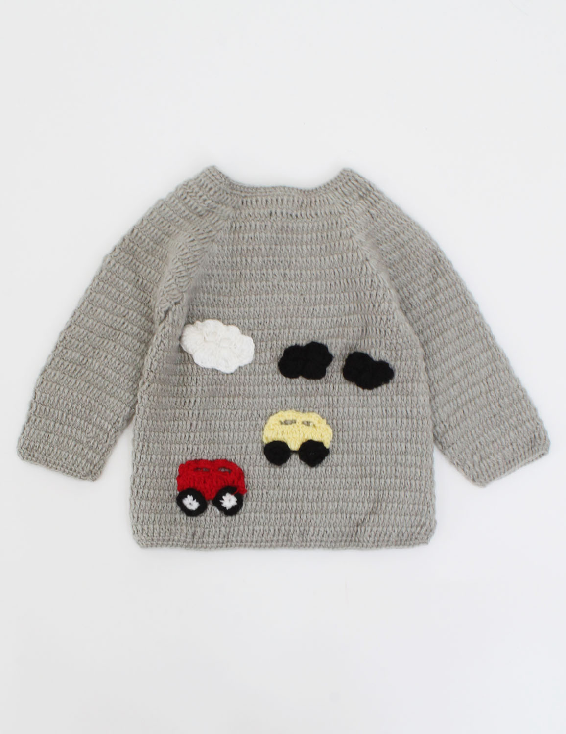 Handmade Crochet Clouds And Cars Detailing Sweater - Grey