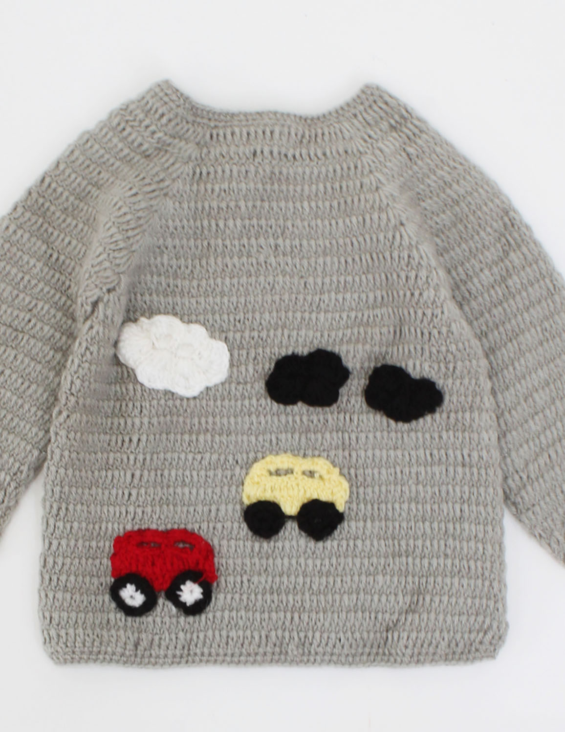 Handmade Crochet Clouds And Cars Detailing Sweater - Grey